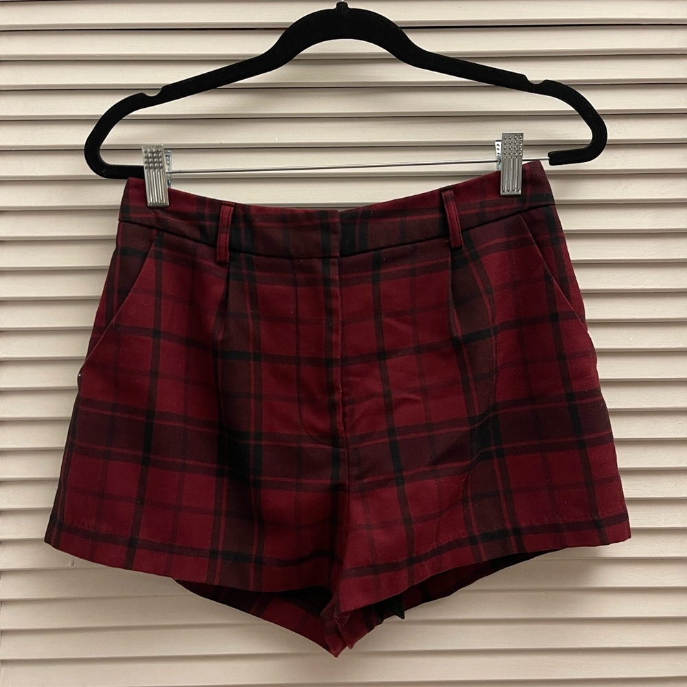 Forever 21 high waisted plaid shorts red